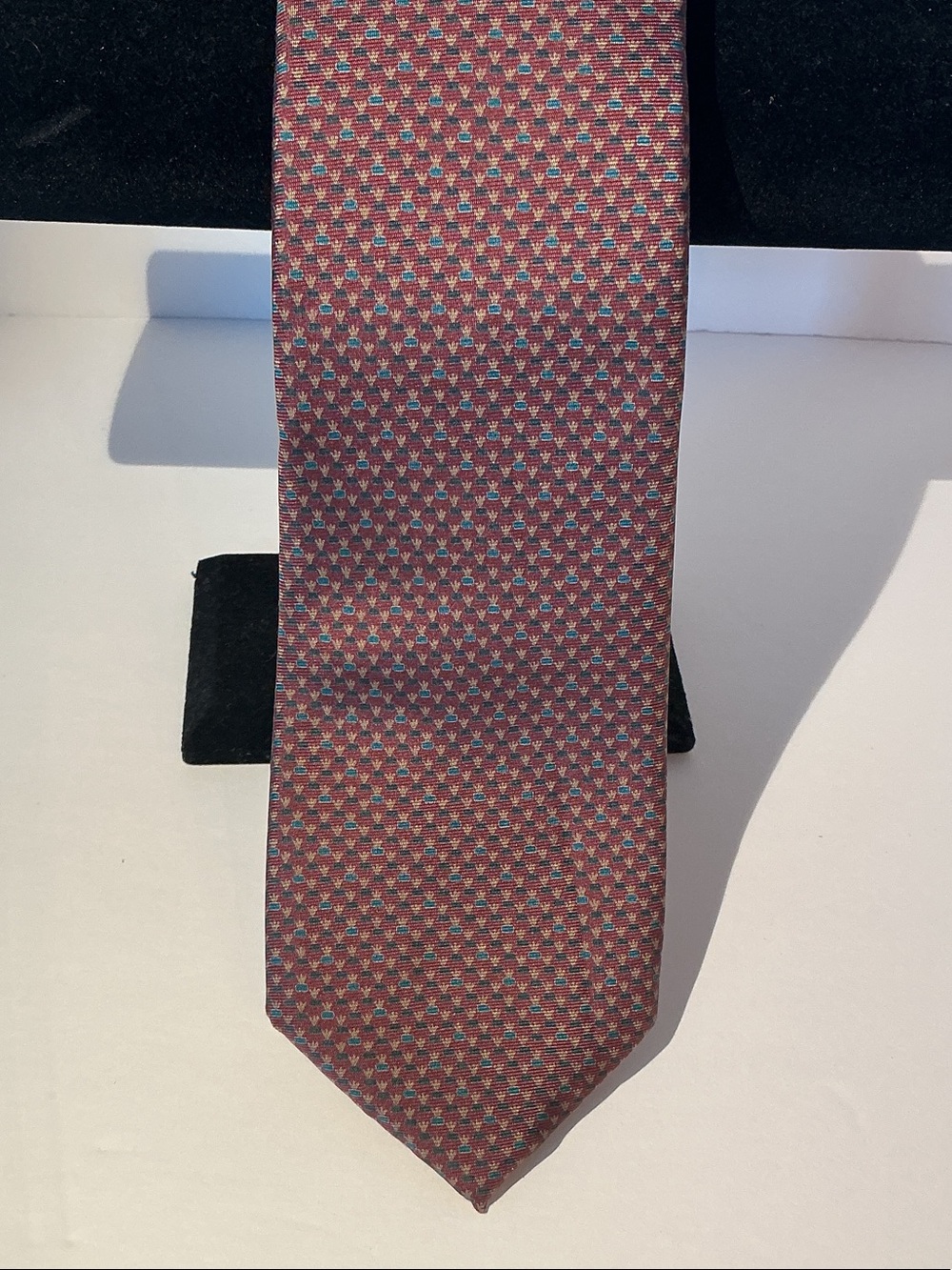 Oscar de la Renta Burgundy and grey-Blue Micro-Pattern Silk Tie
